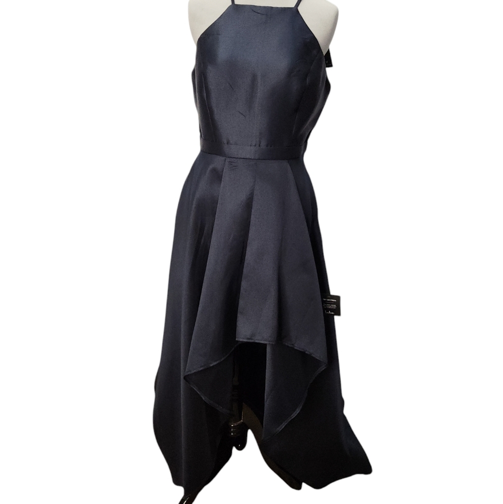 NWT Lulu's Broadway Show Satin High‎ Low Navy Blue Gown Size Large